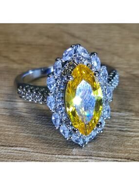 Size 8 Cocktail Ring with Large Canary Yellow Gemstone